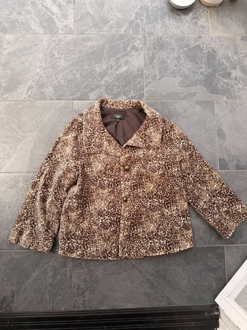 Talbots Petites 10P Jacket Coat Leopard Print Peacoat Button Front COTTON SHELL